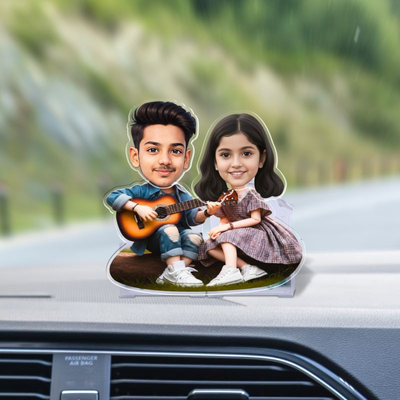 Personalized Couple Bobblehead Caricature Gift for Husband, Wife, Girlfriend, Boyfriend & Friends Solar Powered Moving Head Couple Gift for Birthday (Guitar Theme Couple)